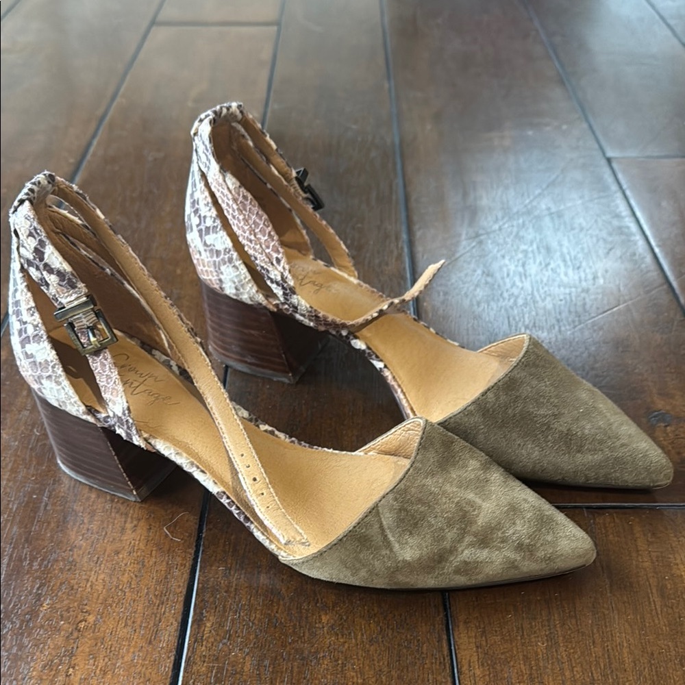 Olive and Snakeskin Women's Heels 6.5